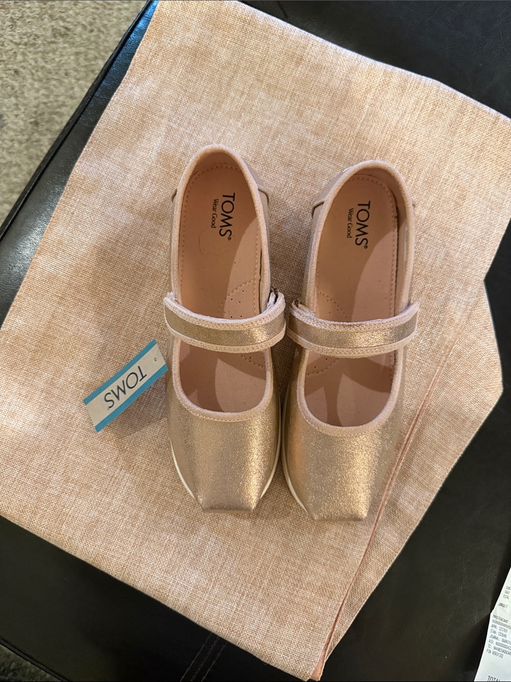 TOMS Metallic Rose Gold Mary Jane Flats